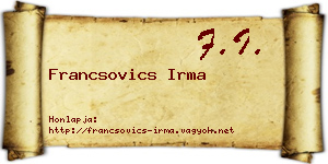 Francsovics Irma névjegykártya